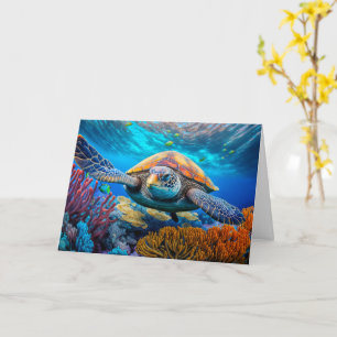 Carte Baignade Tortue de mer Joyeux anniversaire