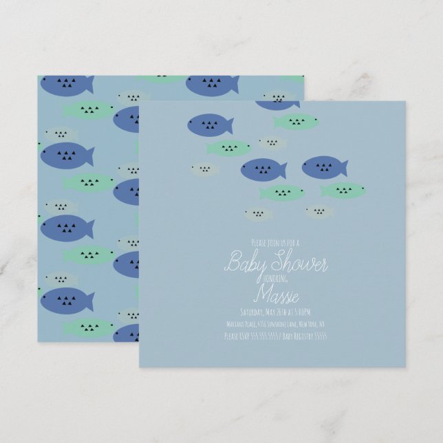 Carte Bain de bébé Aquarium Poisson qui Nage   (Devant / Derrière)