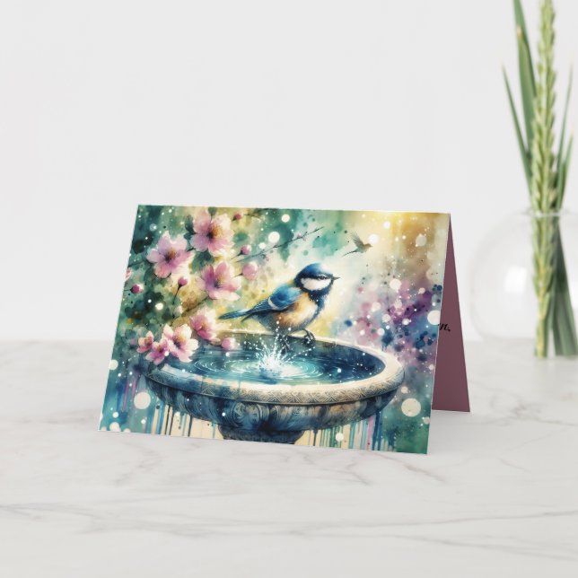Carte Bain d'oiseau à l'aquarelle de printemps  (Devant)