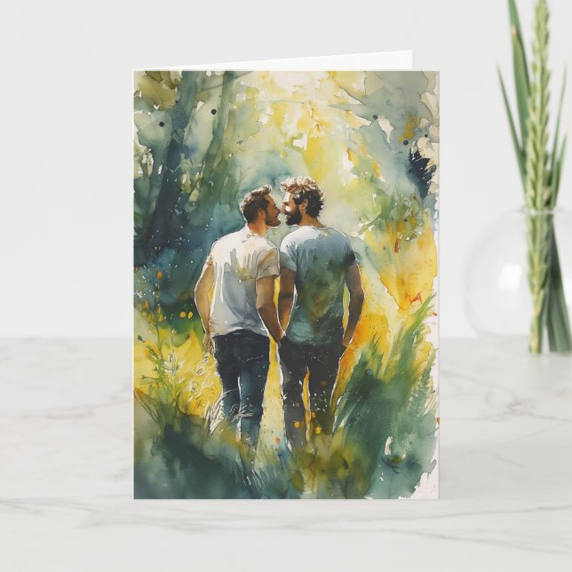 Carte Baiser dans une clairière forestière à l'aquarelle (Devant)