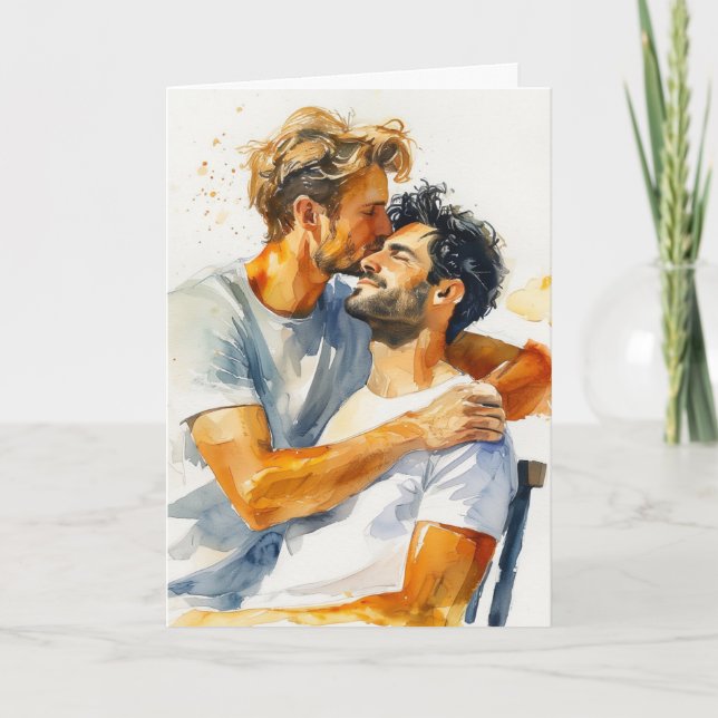 Carte Baiser de plage à l'aquarelle Embrassade (Devant)