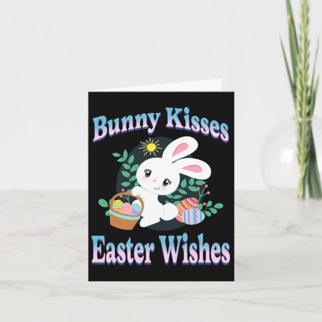 Carte Baisers de lapin Pâques souhaite de mignons oeufs  (Devant)