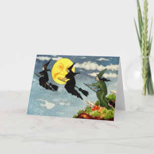 Carte Balai volant de sorcière dans le ciel de la lune