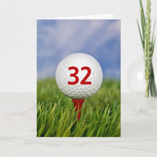 Carte Balle de golf pour 32e anniversaire sur Tee rouge  (Devant)