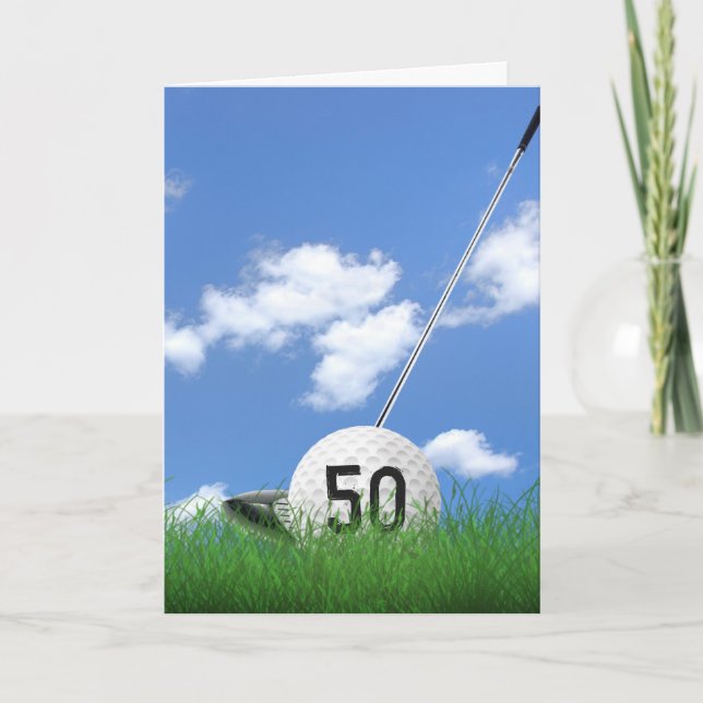 Carte Balle de golf pour 50e anniversaire dans l'herbe (Devant)
