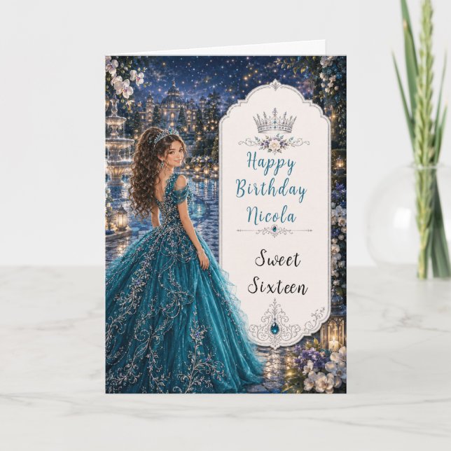 Carte Balle de princesse Sweet 16 bleu sarcelle (Devant)