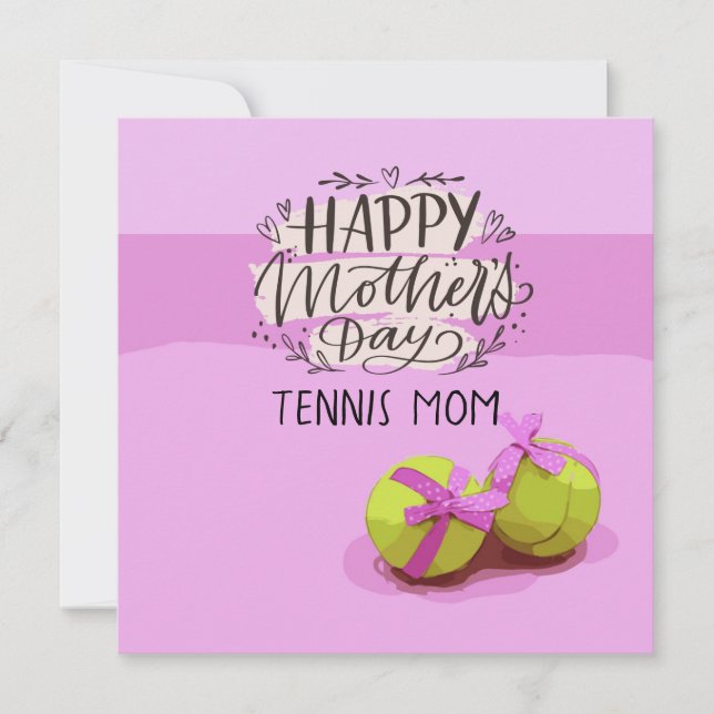 Carte Balle de tennis sur fond rose pour la fête des mèr (Devant)