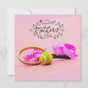 Carte Balle de tennis sur fond rose pour la fête des mèr