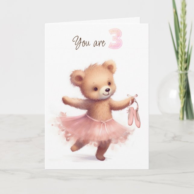 Carte Ballerina Bear pour 3ème anniversaire (Devant)