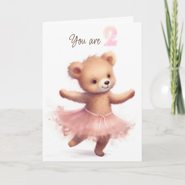 Carte Ballerina Bear pour le 2ème anniversaire (Devant)