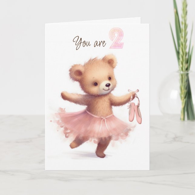 Carte Ballerina Bear pour le 2ème anniversaire (Devant)
