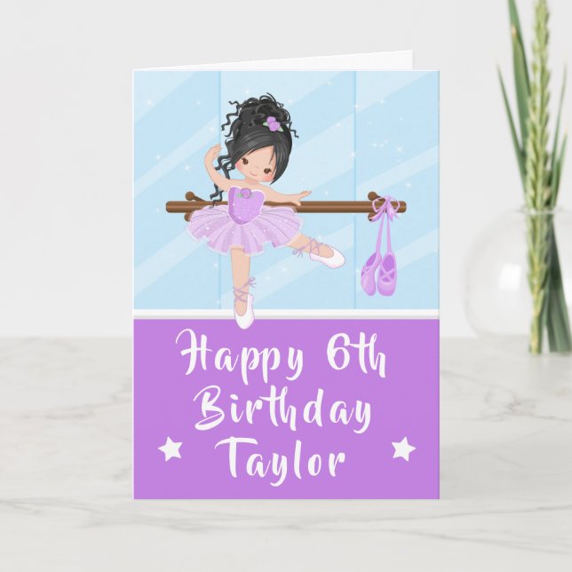 Carte Ballerina Black Hair Girl Purple Joyeux Anniversai (Devant)