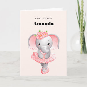 Carte Ballerina Eléphant Cute Rose & Grey Anniversaire