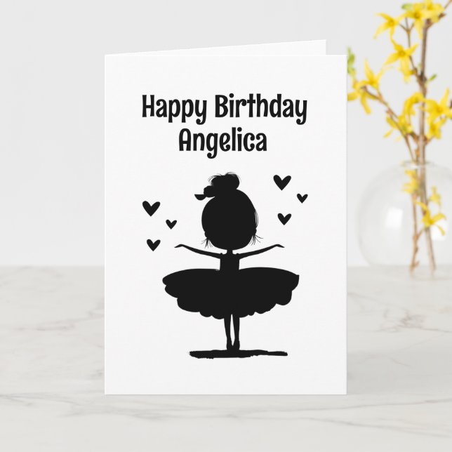 Carte Ballerina minimaliste personnalisée Anniversaire (Fleur jaune)