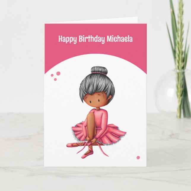 Carte Ballerina rose simple Tutu Fille Anniversaire (Devant)