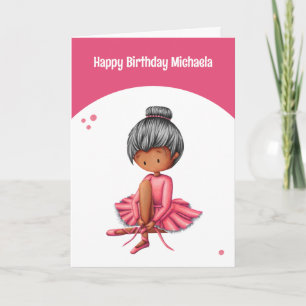 Carte Ballerina rose simple Tutu Fille Anniversaire