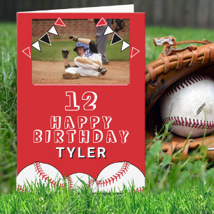 Carte Balles de Baseball Drapeaux Enfants Photo Annivers
