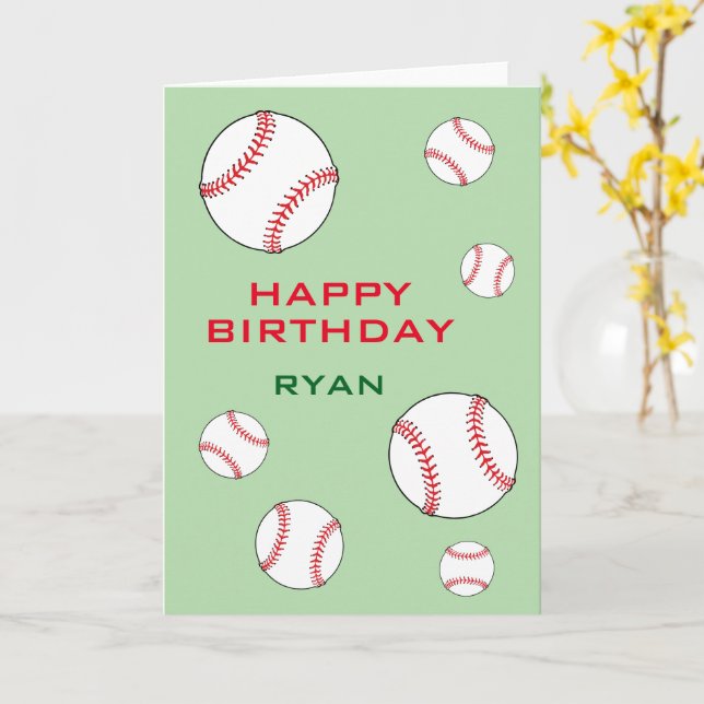 Carte Balles de baseball vertes Joyeux Anniversaire Enfa (Fleur jaune)