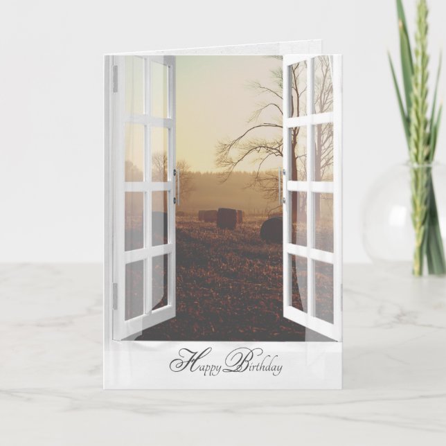 Carte balles de foin dans le champ brumeux anniversaire (Devant)