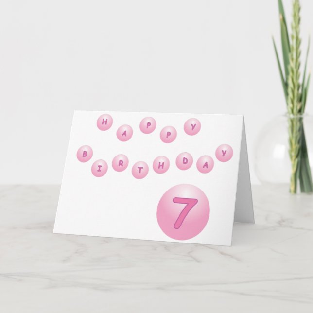 Carte Balles roses joyeux anniversaire 7 ans (Devant)