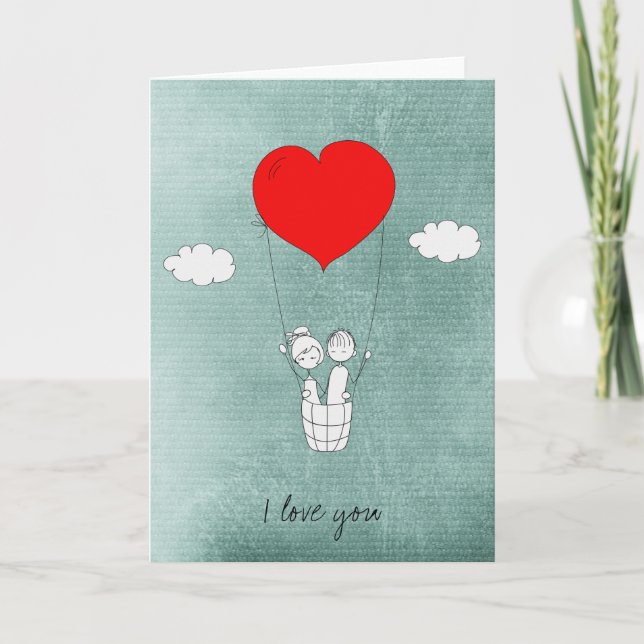Carte Ballon à air chaud de l'amour du cœur (Devant)