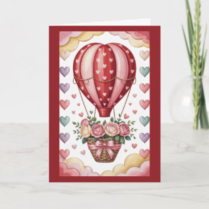 Carte Ballon à Air Chaud Vintage Fleurs Saint-Valentin