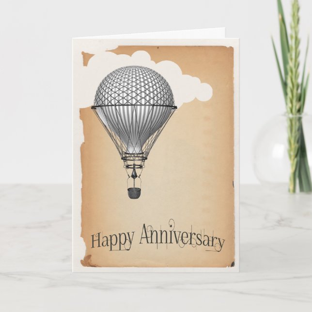 Carte Ballon Anniversaire de Mariage Steampunk (Devant)