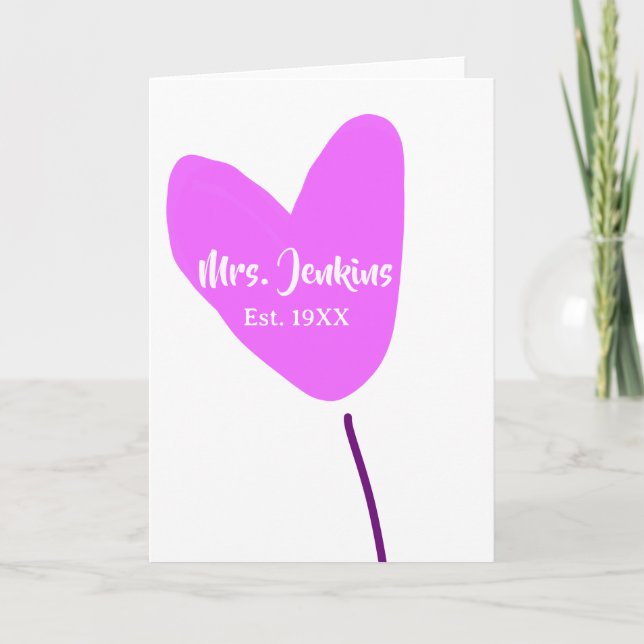 Carte Ballon coeur rose Mme ajouter nom est. Ajouter ann (Devant)