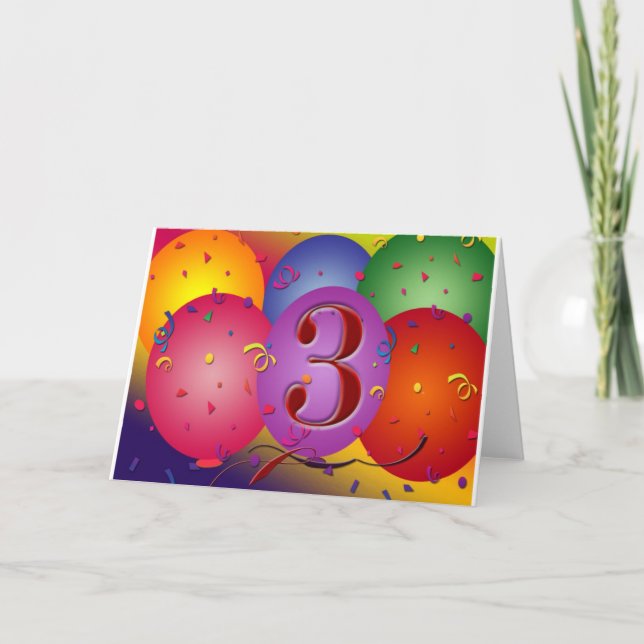 Carte Ballon coloré de 3e anniversaire (Devant)