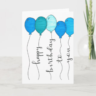 Carte ballon d'anniversaire calligraphie bleu écriture m