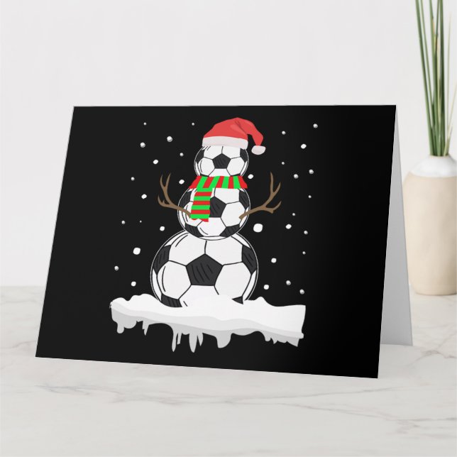 Carte Ballon de foot drôle de Noël Bonhomme de neige de  (Devant)