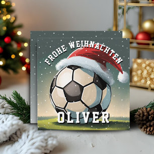 Carte Ballon de Football Santa Chapeau Joyeux Noël 