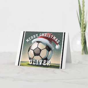 Carte Ballon de Football Santa Chapeau Nom Noël 