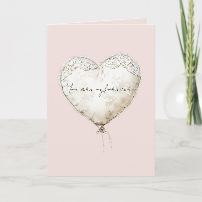 Carte Ballon en faux lace rose blush blanc amour éternel (Devant)