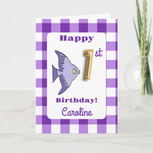 Carte Ballon en forme de poisson en gingham doré pour 1e