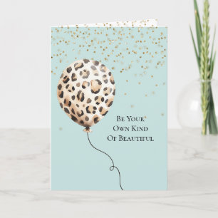 Carte Ballon imprimé léopard bleu coquille d'oeuf confet