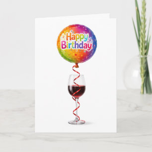 Carte Ballon Joyeux Anniversaire et Vin Rouge