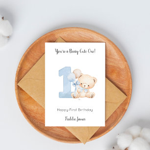 Carte Ballon Ourson pour le 1er anniversaire d'un garçon