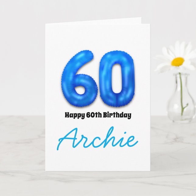 Carte ballon personnalisée avec numéro pour 60ème  (Petite plante)