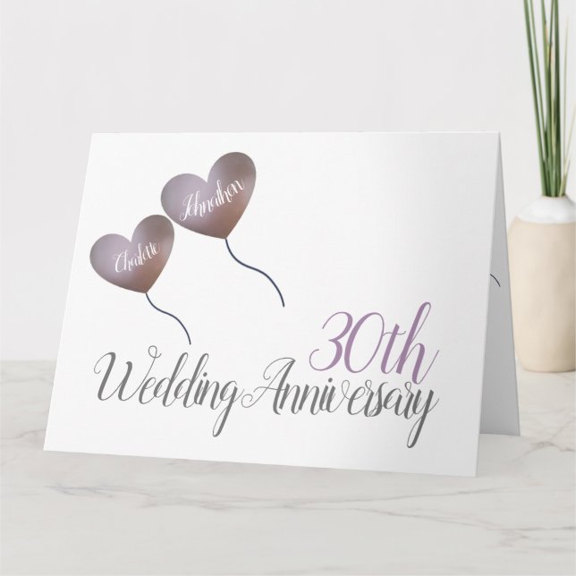 Carte Ballon pourpre du 30e anniversaire de la Mariage P (Devant)