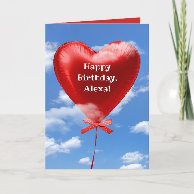 Carte Ballon rouge de coeur d'anniversaire en nuages (Devant)