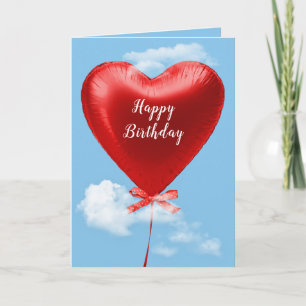 Carte Ballon rouge de coeur pour l'anniversaire