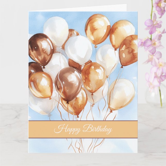 Carte Ballons blancs or Cieux bleus Anniversaire (Orchidée)