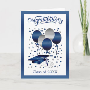 Carte Ballons Bleu Argent Mortier Diplôme Casquette Dipl