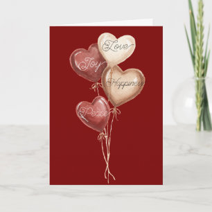 Carte Ballons Cœur Crème Rouge Amour Joie