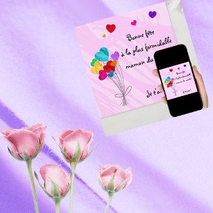 Carte Ballons cœurs papier - Bonne fête maman