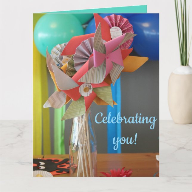 Carte Ballons colorés et roues modifiables Anniversaire (Devant)