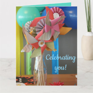 Carte Ballons colorés et roues modifiables Anniversaire