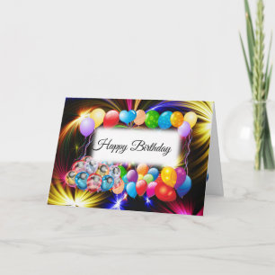 Carte Ballons colorés, Feu d'artifice, Joyeux Anniversai