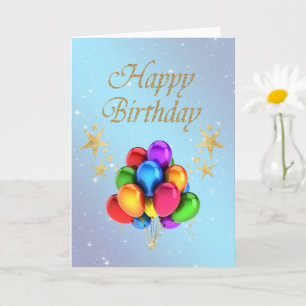 Carte Ballons colorés Gold Stars Joyeux anniversaire